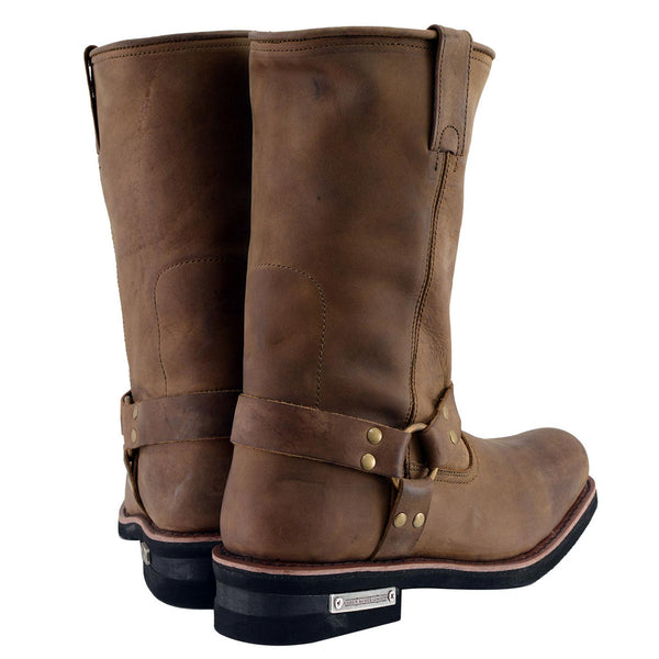Milwaukee Leather Men's Crazy Horse Brown Harness Motorcycle Boots, MBM9037