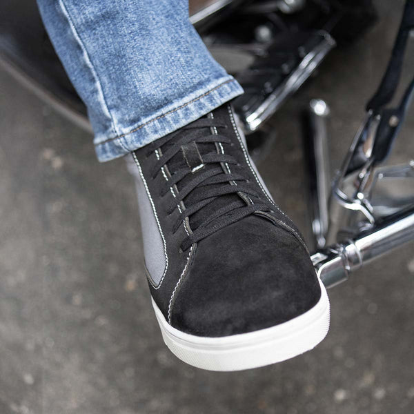 Milwaukee Leather MBM9112 Men's Black Suede with Grey Canvas Reinforced Casual Street Riding Shoes w/ Ankle Support