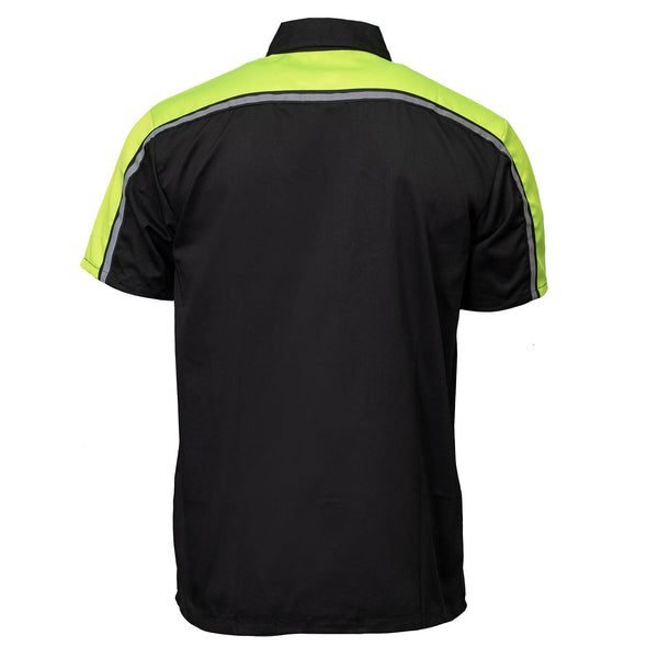 Milwaukee Motorcycle Clothing Co. Men’s Blk/Green Mechanic Work Shirt – w / Reflective Strip, Rider‑Built MDM11604