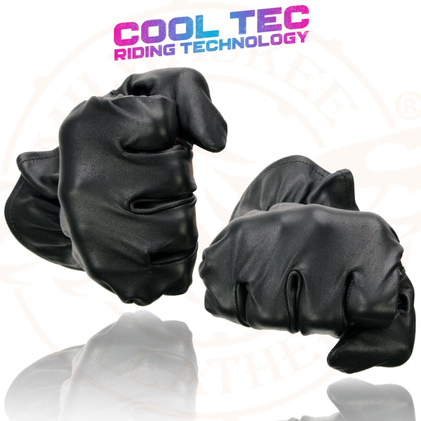Milwaukee Leather MG7596 Men's Black Leather Motorcycle Rider Unlined Gloves w/ Cool-Tec Leather Treatement