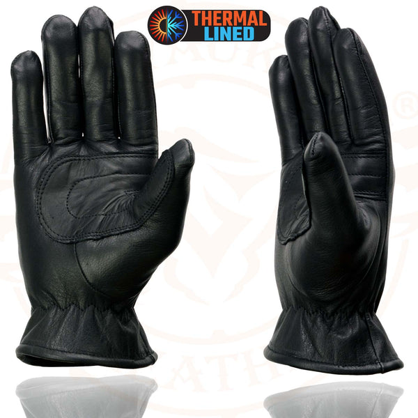 Milwaukee Leather MG7715 Women's Black Leather Thermal Lined Motorcycle Gloves w/ Cinch Wrist Closure