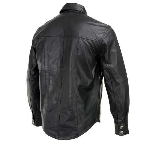 Milwaukee Leather MLM1611 Men's Premium Black Leather Casual Biker Rider Shirt w/ Vintage 5 Cent Buffalo Buttons