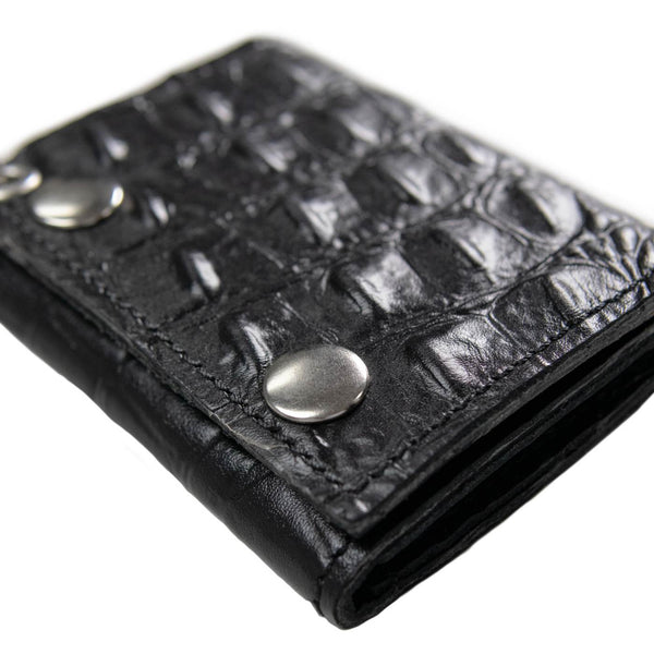 Milwaukee Leather Black Crocodile-Stamped Tri-Fold Leather Wallet - MLW7842