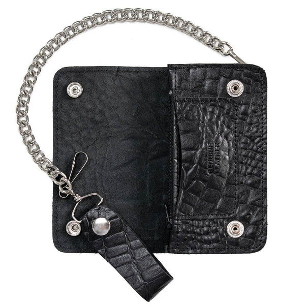 Milwaukee Leather Black Full-Grain Snake-Stamped Biker Chain Wallet - MLW7847