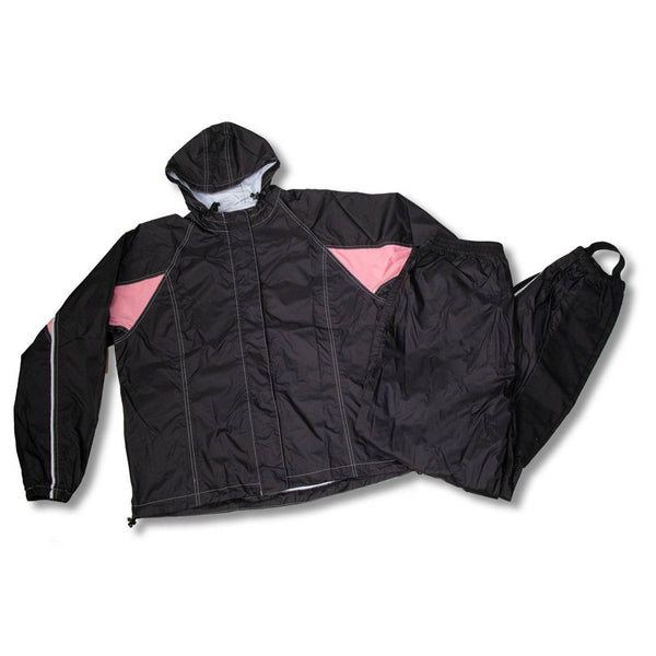 Milwaukee Leather MPL9603 Women's Black and Pink Water Resistant Rain Suit w/ Reflective Material and Hoodie