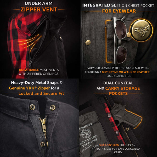 Milwaukee Leather Men’s "Splitline - Havoc" 2-Tone CE Armored Protective Flannel - Kevlar® Reinforced - MPM1671