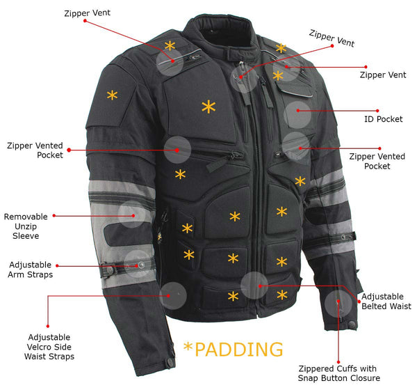 Milwaukee Leather Men's Morph Black/Grey Textile Motorcycle Jacket w/ CE Armor, Removable Sleeves - MPM17026