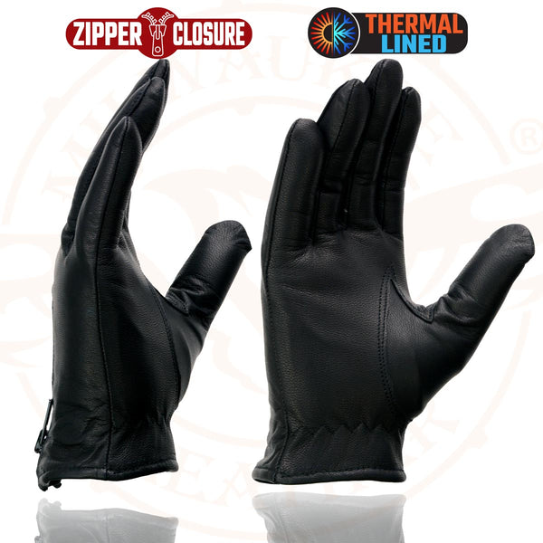 Milwaukee Leather SH728 Women’s Classic Black Leather Motorcycle Gloves with Zipper Closure