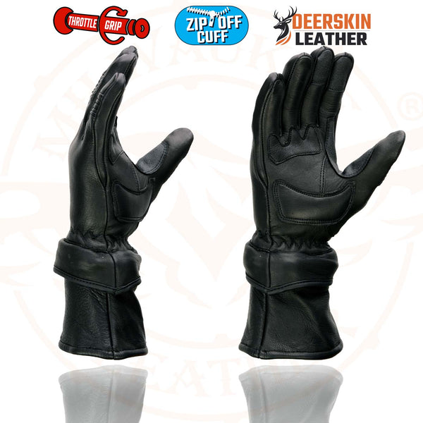 Milwaukee Leather SH870 Women's USA Deerskin Black Leather Gauntlet Winter Gloves w/ Gel Palm