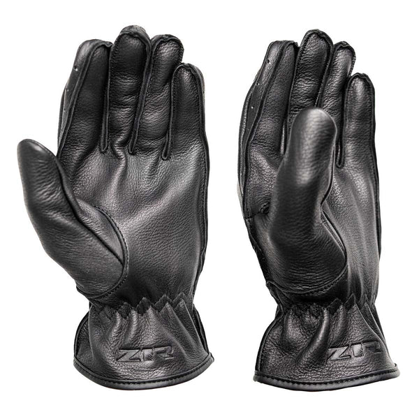 Z1R Men's Black Premium Deerskin Leather Motorcycle Riders Gloves w/ Cinch Wrist Closure