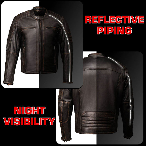 Milwaukee Motorcycle Clothing Co. Men's Anarchy Scooter Style Vintage Brown Premium Leather Riding Jacket MMC10004