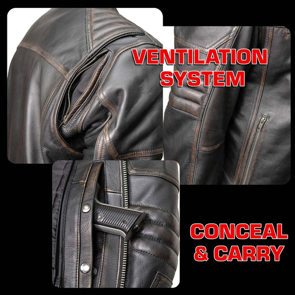 Milwaukee Motorcycle Clothing Co. Men's Anarchy Scooter Style Vintage Brown Premium Leather Riding Jacket MMC10004
