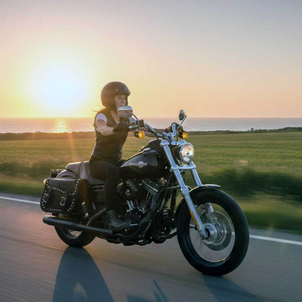 Milwaukee Leather SH66401ZB Black Large 'Studded and Braided' Zip-Off PVC Throw Over Motorcycle Saddlebags