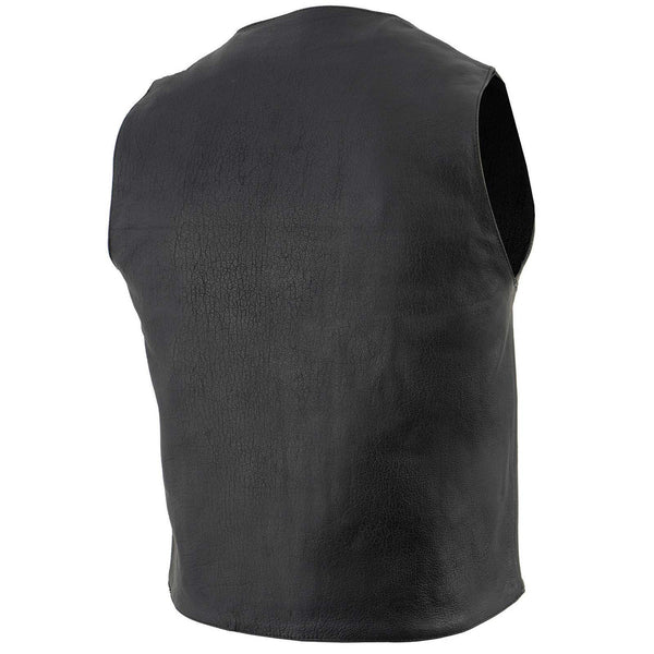 Milwaukee Leather LKM3700 Men's Classic Black Leather Motorcycle Rider Vest w/ Buffalo Nickel Snaps Closure