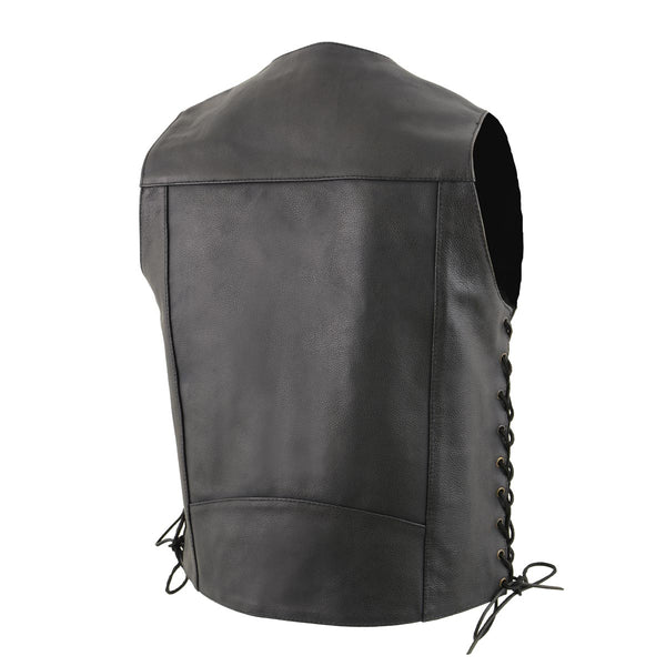 Milwaukee leather LKM3787 Men's Classic Side Laced Black Leather Motorcycle Rider Biker Vest w/ Ten Pockets