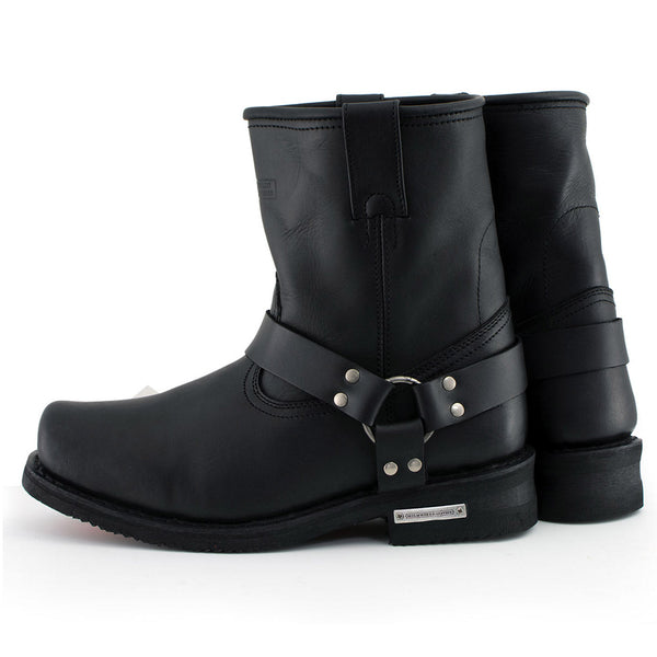Milwaukee Leather Men's Butch Classic Black Short Harness Motorcycle Boots - MBM9023