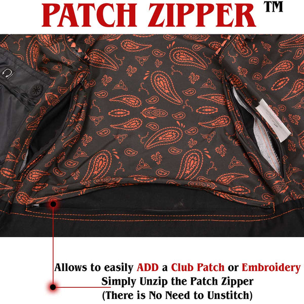 Milwaukee Leather MDM3037 Men’s Wrecker Club Vest – Black Denim & Leather, Diamond Quilt, Orange Stitch