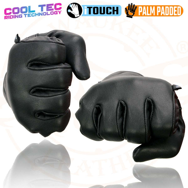 Milwaukee Leather MG7502 Men's Black Leather Gel Palm Motorcycle Gloves w/ i-Touch and Cool-Tec Technology
