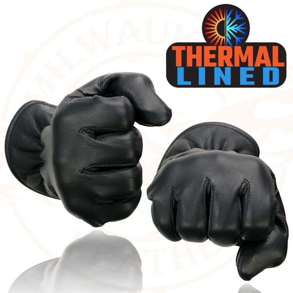 Milwaukee Leather MG7715 Women's Black Leather Thermal Lined Motorcycle Gloves w/ Cinch Wrist Closure