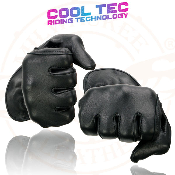 Milwaukee Leather MG7797 Women's Black Leather Motorcycle Rider Unlined Gloves w/ Cool-Tec Leather Treatement