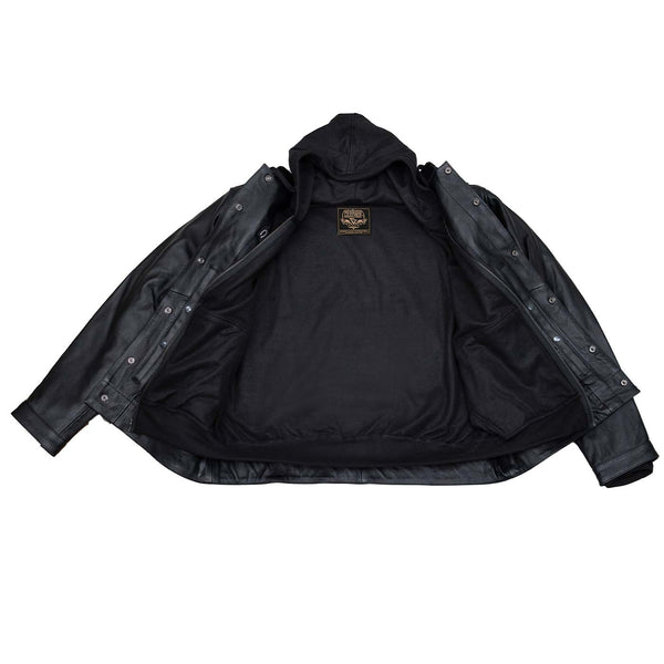 Milwaukee Leather Men's Leather Shirt Jacket with Removable Hoodie and Patch Access - MLM1614
