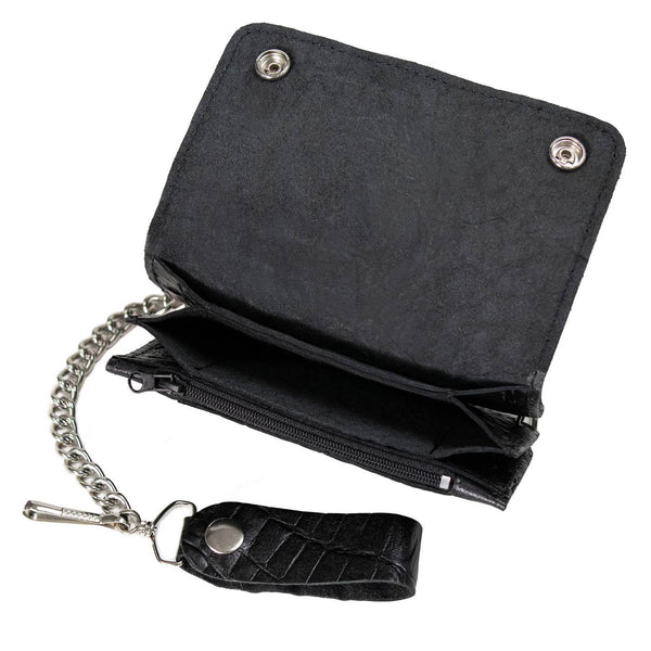 Milwaukee Leather Black Full-Grain Snake-Stamped Biker Chain Wallet - MLW7847