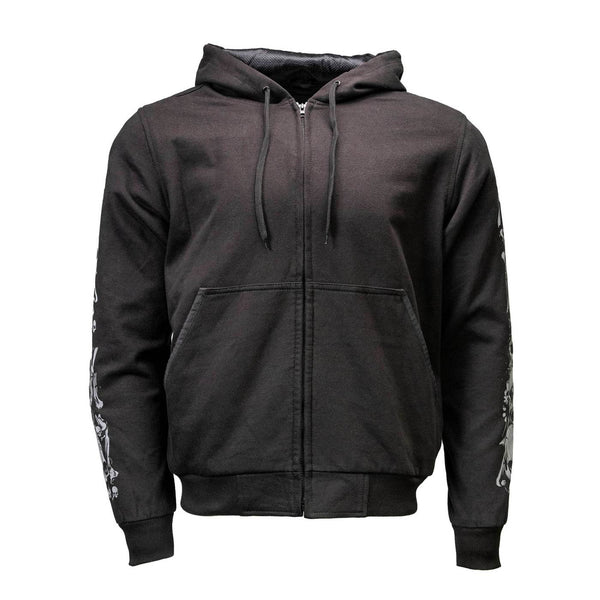 Milwaukee Leather Men's Bare Bones Black Reflective Skull CE Armored Riding Hoodie, Shoulder & Elbow Armor - MPM1797