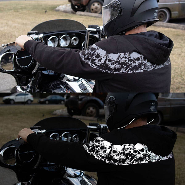 Milwaukee Leather Men's Bare Bones Black Reflective Skull CE Armored Riding Hoodie, Shoulder & Elbow Armor - MPM1798