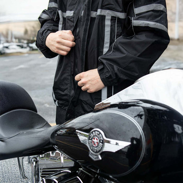 NexGen SH2331 Men's Black Water Resistant Rain Suit with Reflective Tape