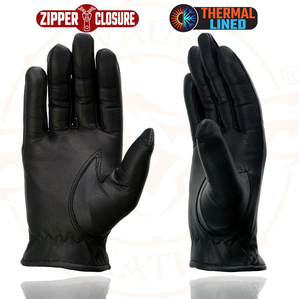 Milwaukee Leather SH728 Women’s Classic Black Leather Motorcycle Gloves with Zipper Closure