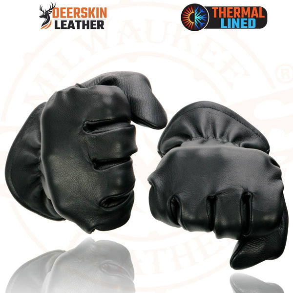 Milwaukee Leather SH858 Men's Thermal Lined USA Deerskin Black Leather Motorcycle Gloves w/ Cinch Wrist Closure