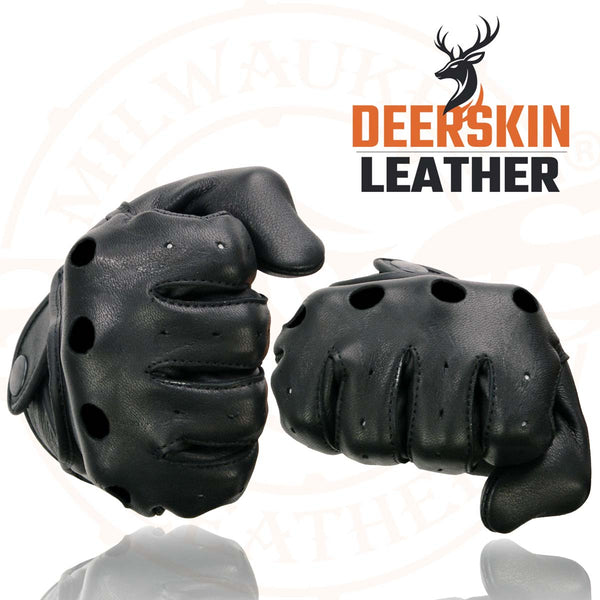 Milwaukee Leather SH869 Men's Black Deerskin Leather Unlined Professional Driving Gloves