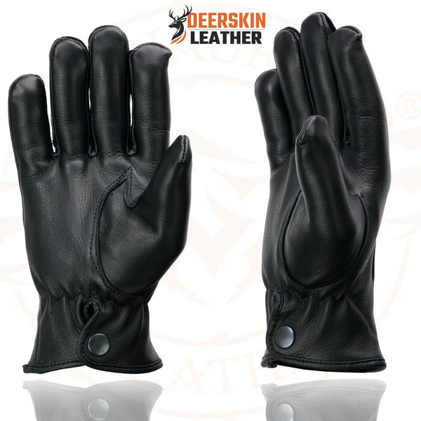 Milwaukee Leather SH875 Men's Thermal Lined USA Deerskin Black Leather Motorcycle Gloves w/ Snap Wrist Closure