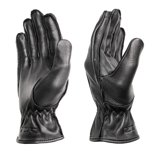Z1R Men's Black Premium Deerskin Leather Motorcycle Riders Gloves w/ Cinch Wrist Closure