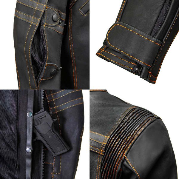 Milwaukee Leather Men's Matte Black Street CE Armored Motorcycle Vented Jacket - Reflective - LKM17012
