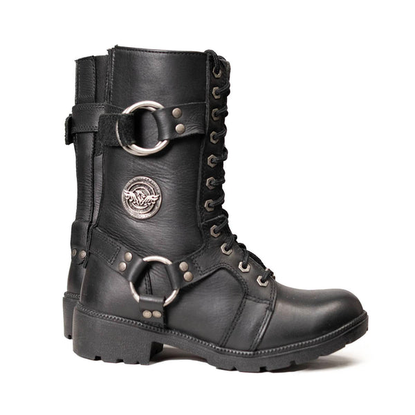 Milwaukee Leather Women's Premium Leather Motorcycle Riding Boots - Lace-To-Toe Harness - Zipper Closure - MBL9391