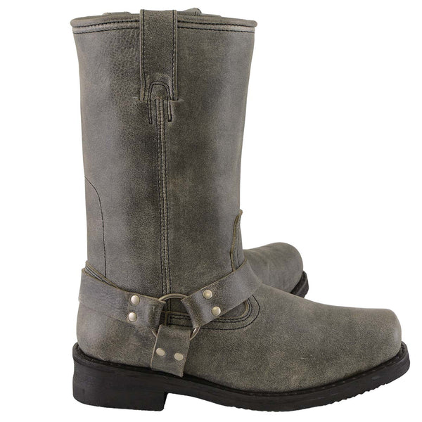 Milwaukee Leather Men's Stone Wash Grey Harness Motorcycle Boots, MBM9024