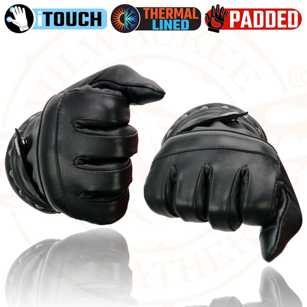 Milwaukee Leather MG7755 Women's Black Leather ’I - Touchscreen Compatible’ Thermal Lined Motorcycle Gloves W/ Gel Palm