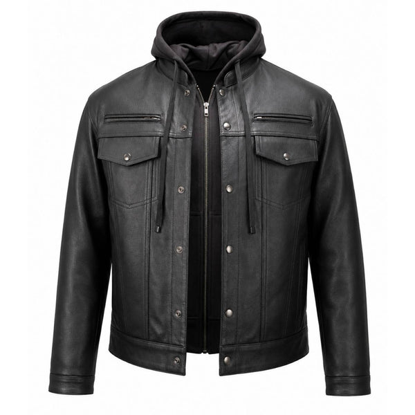 Milwaukee Leather Men's Leather Shirt Jacket with Removable Hoodie and Patch Access - MLM1614