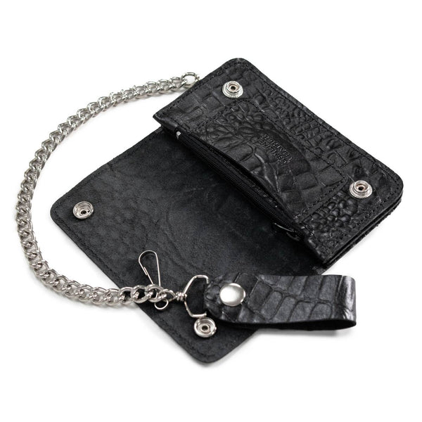 Milwaukee Leather Black Full-Grain Snake-Stamped Biker Chain Wallet - MLW7847