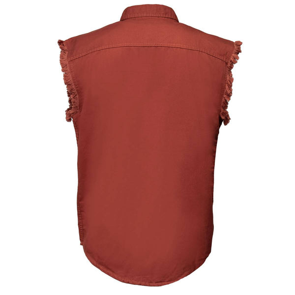 MMCC Men's Rustline Sleeveless Cut-Off Work Shirt - 100% Cotton, Dual Chest Pockets, Button Front - MMC16015