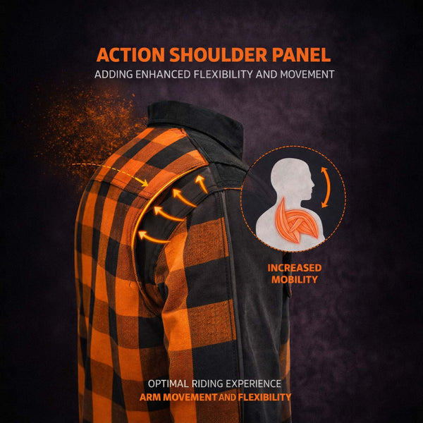 Milwaukee Leather Men’s Splitline Molten 2-Tone CE Armored Protective Flannel - Kevlar® Reinforced - MPM1672