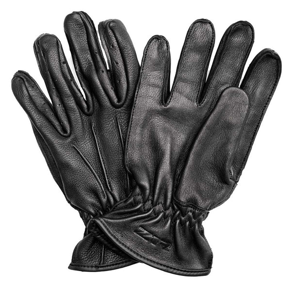 Z1R Men's Black Premium Deerskin Leather Motorcycle Riders Gloves w/ Cinch Wrist Closure