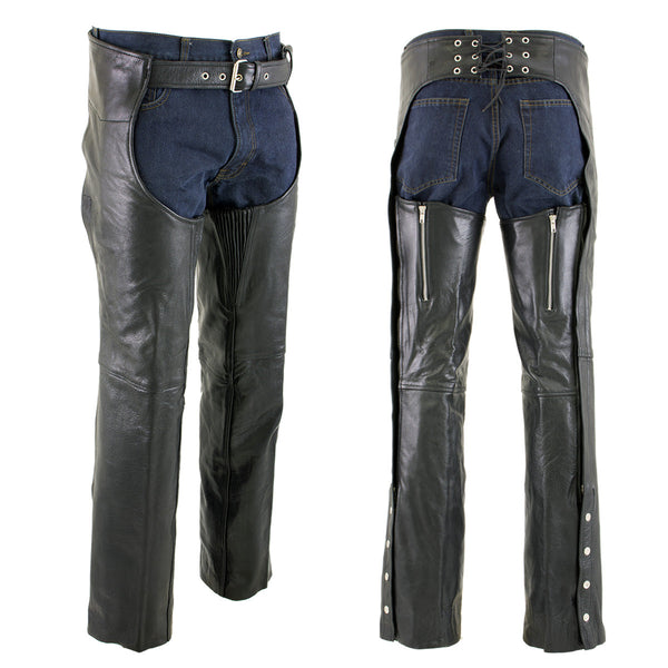 Milwaukee Leather LKM5722 Men's Black Premium Leather Dual Comfort Motorcycle Biker Rider Chaps