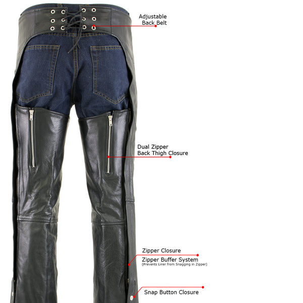 Milwaukee Leather LKM5722 Men's Black Premium Leather Dual Comfort Motorcycle Biker Rider Chaps