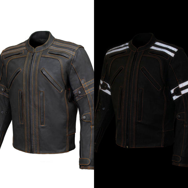 Milwaukee Leather Men's Matte Black Street CE Armored Motorcycle Vented Jacket - Reflective - LKM17012