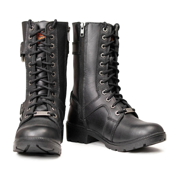 Milwaukee Leather Women's Premium Leather Motorcycle Riding Boots - Lace-To-Toe Harness - Zipper Closure - MBL9391