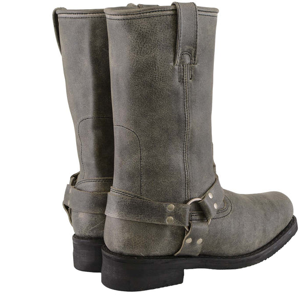 Milwaukee Leather Men's Stone Wash Grey Harness Motorcycle Boots, MBM9024