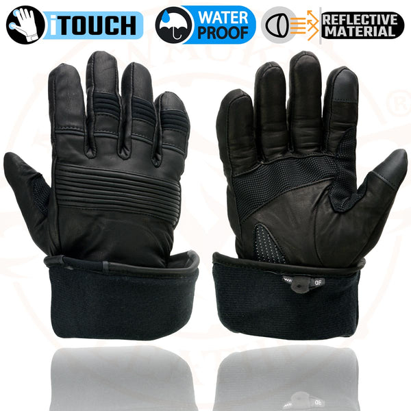 Milwaukee Leather MG7550 Men's Black Cowhide Leather Gauntlet Motorcycle Hand Gloves w/ X-Long Cuff i-Touch Screen Waterproof