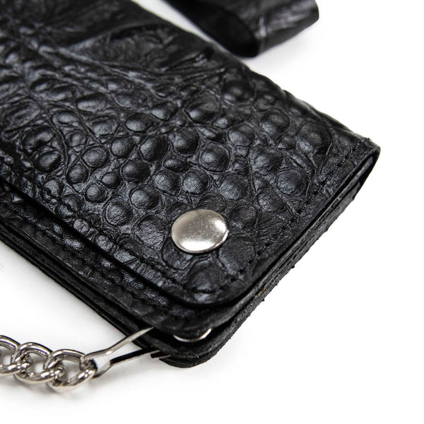Milwaukee Leather Black Full-Grain Snake-Stamped Biker Chain Wallet - MLW7847